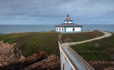 Illa Pancha lighthouse and bridge in Ribadeo, Galicia, Spain