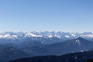 Fototapeta na wymiar Panorama view from Brauneck mountain in Bavaria, Germany