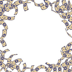 Chinese yuan notes falling. Floating CNY bills on