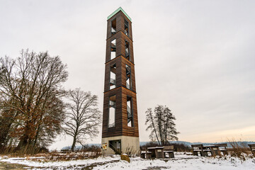 Snow-covered winter landscape in the Pfrunger Ried near Ostrach