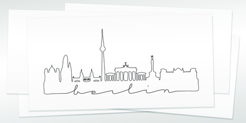 Naklejka premium Berlin, Germany Doodle Skyline Hand Drawn. City One Line Art Illustration Landmark. Minimalistic Sketch Pen Background.