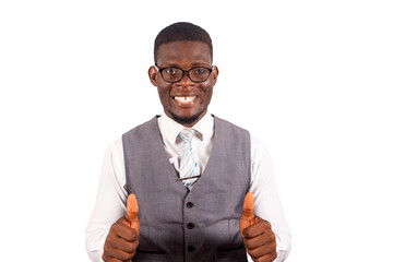 young businessman raising his thumb up