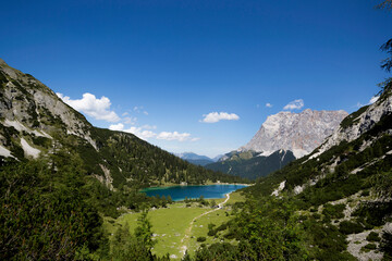 Fototapeta na wymiar Top view of mountain lake Seebensee, Austrian Alps