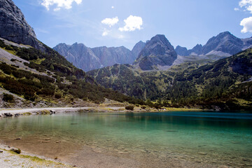Mountain panorama at lake Seebensee in Tirol, Austria