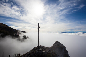 Fototapeta na wymiar Summit cross Taubenstein mountain, Bavaria