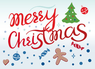 Fototapeta na wymiar Merry Christmas vector lettering illustration. Hand drawn Christmas inspiration phrase
