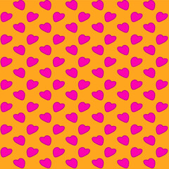 Pink hearts on an orange background. Romantic pattern. For valentine's day. For fabric, textile, wallpaper and background.