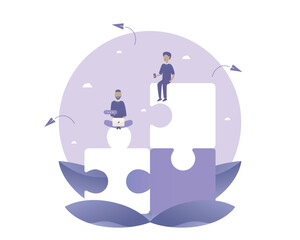 Teamwork. People work together. Vector illustration with Web communication idea for telework, remote working, social media, business and start up
