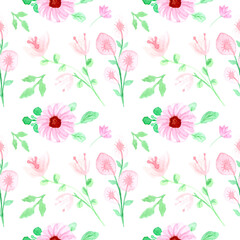 Fototapeta na wymiar Flowers pink pattern watercolor hand painting