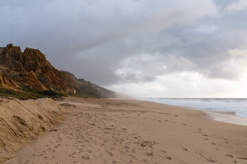 Fototapeta na wymiar bizarre colorful eroded sand dunes on the Alentejo coast of Portugal