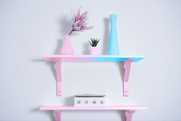 Femininity concept out of pastel pink and blue colors
