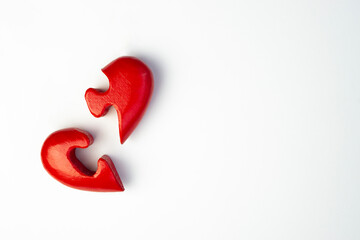 2  halves heart on white background  with Copy space  . Psychology and Valentine day  concept .