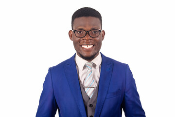 close-up of an attractive young businessman wearing suit, happy