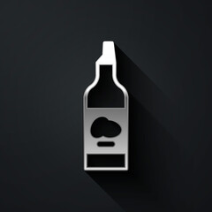 Silver Bottle of olive oil icon isolated on black background. Jug with olive oil icon. Long shadow style. Vector.