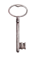 watercolor drawing old beautiful vintage key darkened metal unusual shape 2
