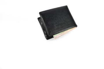 black leather wallet isolated on white