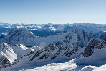 Fototapeta premium Mountain view from Zugspitze, Bavaria, Germany, wintertime