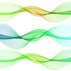 Bright fresh speed mild spring light waves collection. Set blue green waves.