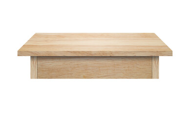 Wooden table top isolated on white background. Empty rustic light brown wood deck table. Timber furniture contemporary design, interior home or office used for display product montage with copy space.