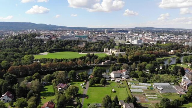 Luftaufnahme der Kasseler Innenstadt, Fulda und der Aue	