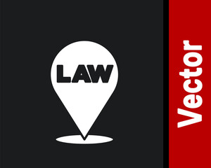 White Location law icon isolated on black background. Vector.