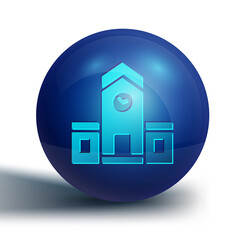 Blue Railway station icon isolated on white background. Blue circle button. Vector.