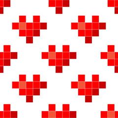 Fototapeta premium Pixel art. The heart icon. Valentine's Day. Cartoon drawings. Seamless pattern. Vector illustration for web design or print.