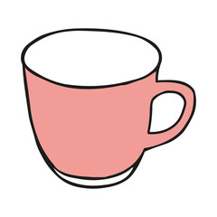 Pink colored hand drawing illustration of a cup for hot tea isolated on a white background