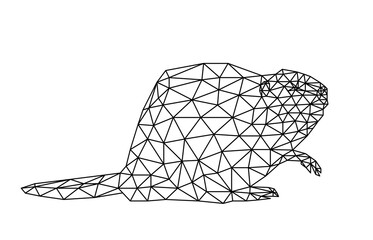 Isolated beaver in low poly style on white background. Polygonal illustration of a rodent composed of triangles. Geometric design for logo, for printing on clothes or poster. Symbol of Canada. Vector. © Dasha Si