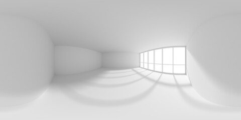 Empty white office room with sun light from large window HDRI map