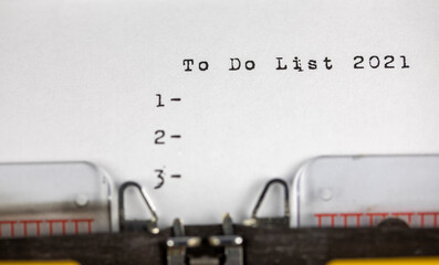 To Do List 2021 - written on an old  typewriter	
