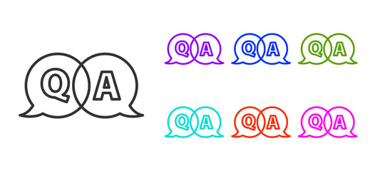 Black line Speech bubbles with Question and Answer icon isolated on white background. Q and A symbol. FAQ sign. Chat speech bubble and chart. Set icons colorful. Vector Illustration.