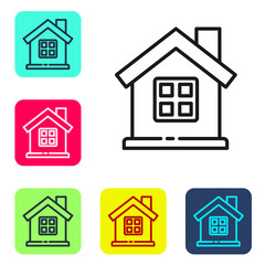 Black line House icon isolated on white background. Home symbol. Set icons in color square buttons. Vector Illustration.