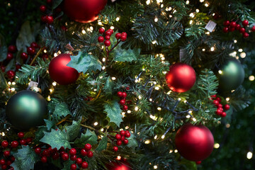 Obraz na płótnie Canvas Christmas tree decoration with light and toys