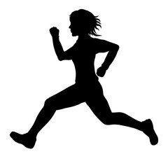 Fototapeta na wymiar girl running fast or jumping, black silhouette