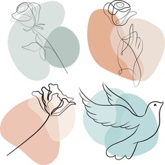 Elegant spring set of  flower, bird. Vector art illustration.