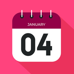 Calendar day 4. Number four on a white paper with wine color border on pink background vector.