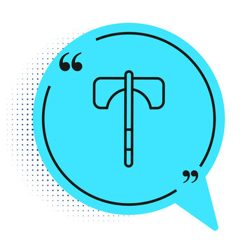recommend clip art: Black line Medieval axe icon isolated on white background. Battle axe, executioner axe. Medieval weapon. Blue speech bubble symbol. Vector.