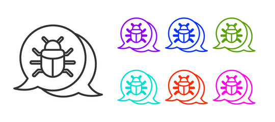 Black line System bug concept icon isolated on white background. Code bug concept. Bug in the system. Bug searching. Set icons colorful. Vector.