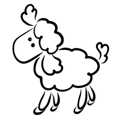 cute very fluffy lamb, baby, black outline
