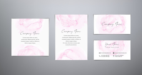 Fashion collection pink cards. Set vector modern watercolor templates. Pink splash isolated on white background. Watercolor feminine design