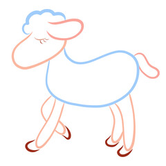 cute walking blue lamb with closed eyes
