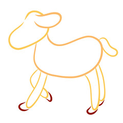 little yellow lamb raises its leg, sketch