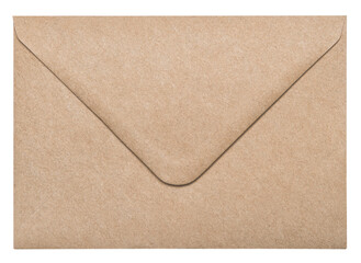 Recycled craft paper envelope isolated white background