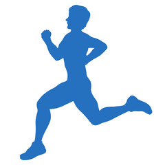 Fototapeta na wymiar running young man, blue silhouette on white background