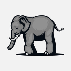Vector illustration of elephant with sad expression in grey color