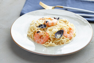 Seafood pasta with shrimps and cream sauce