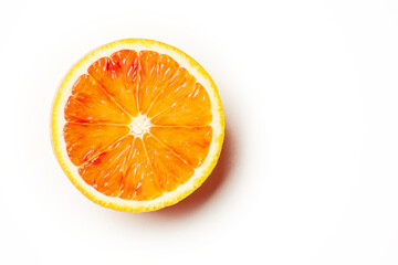 Single fresh raw clean isolated one alone red orange half part on the bright solid white fond background