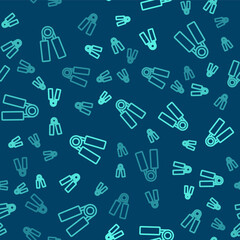 Green line Sport expander icon isolated seamless pattern on blue background. Sport equipment. Vector.