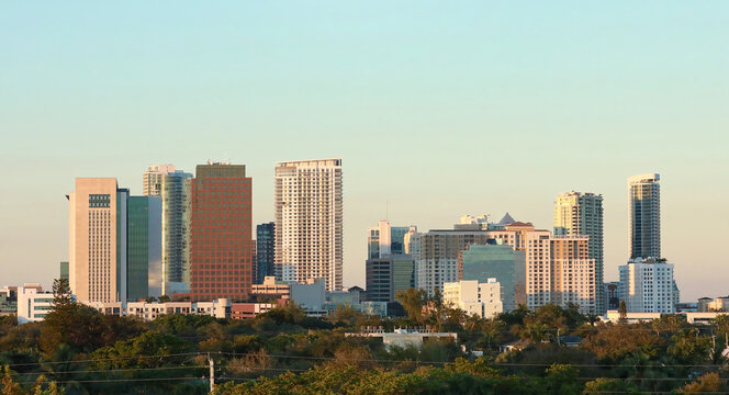 Fort Lauderdale downtown skyline aglow as the sun sets. © Jillian Cain